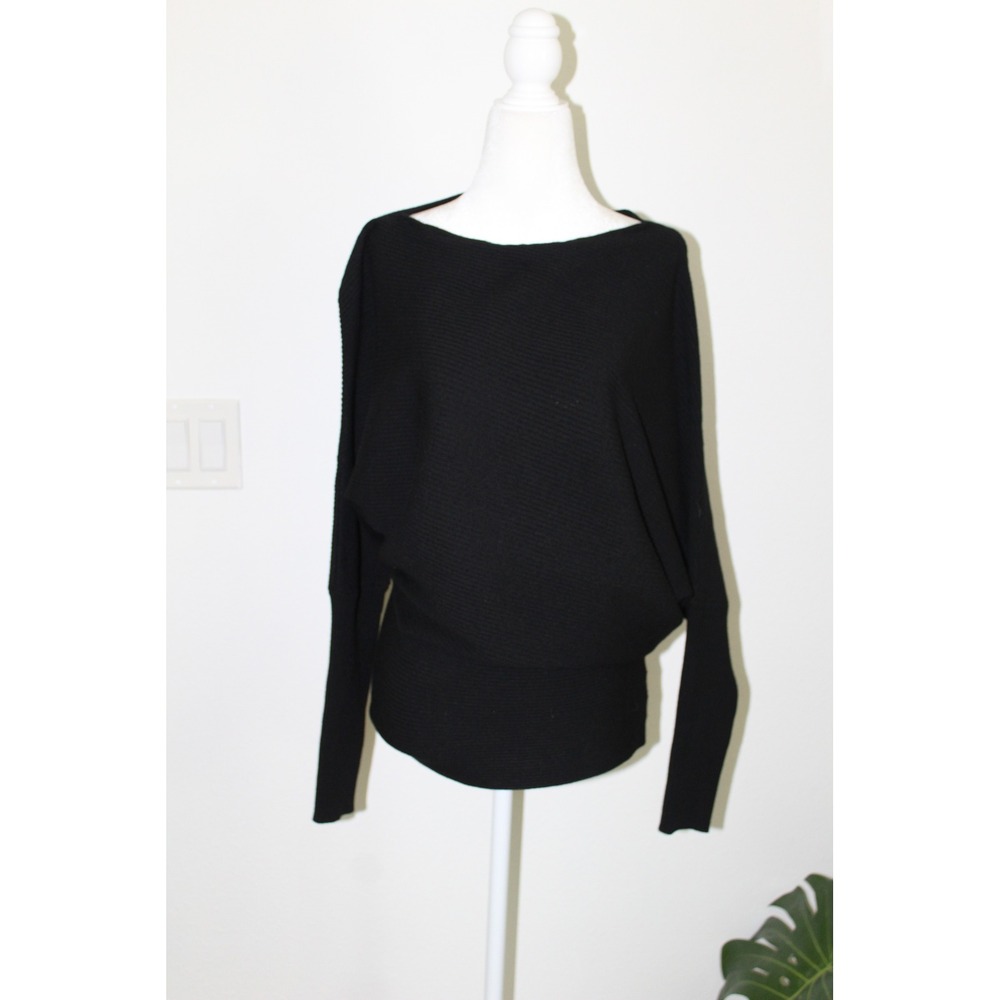 Reiss Lorna Asymmetric Draped Knitted Jumper Black Ribbed Dolman Sweater M